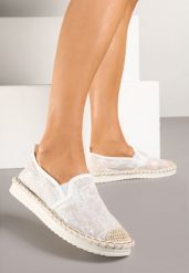 Białe Espadryle z Plecionką i Koronką Vivello. Białe espadryle damskie Renee, bez wzorów, z koronki, bez obcasa, na obcasie. Za 49.99 zł.