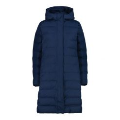 Kurtka puchowa z kapturem dla kobiet CMP. Niebieskie kurtki damskie CMP, bez wzorów, z puchu, z kapturem. W wyprzedaży za 393.00 zł.