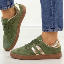 Khaki skórzane półbuty damskie Sergio Leone Sp106. Brązowe półbuty damskie Sergio Leone, na jesień, bez wzorów, z jeansu, z okrągłym noskiem, bez obcasa, na płaskiej podeszwie, bez zapięcia. Za 209.00 zł.