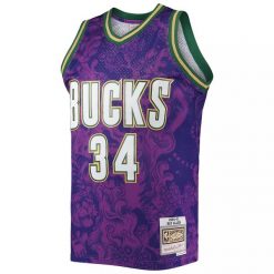 Koszulka NBA Milwaukee Bucks Ray Allen Swingman CNY 4.0 2000/01. Fioletowe koszulki damskie Mitchell & Ness, bez wzorów, bez kołnierzyka, bez ramiączek. Za 636.50 zł.