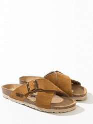 Sunbay Klapki "Iris" w kolorze jasnobrązowym rozmiar: 38. Brązowe klapki damskie Sunbay, bez wzorów, z otwartym noskiem, bez obcasa, bez zapięcia. Za 91.99 zł.