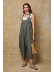 La Compagnie Du Lin Lniane ogrodniczki "Bridget" w kolorze khaki rozmiar: XXL. Brązowe kombinezony damskie La Compagnie Du Lin, xxl, bez wzorów, ze lnu, bez kołnierzyka, bez ramiączek. Za 167.67 zł.