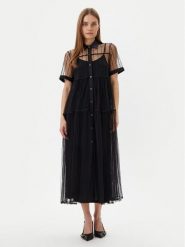 LOLA CASADEMUNT Sukienka codzienna LS2516018 Czarny Regular Fit. Czarne sukienki damskie LOLA CASADEMUNT, bez wzorów, z syntetyku, bez ramiączek. Za 409.99 zł.