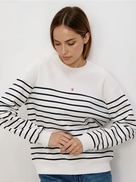 Bluza w paski z haftem - wielobarwny. Bluzy damskie Reserved, l, bez wzorów, z bawełny, bez kaptura. W wyprzedaży za 49.99 zł.