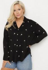 Czarna Koszula z Wiskozą w Drobne Hafty Navellea. Czarne koszule damskie Born2be, plus size, bez wzorów, z jeansu, eleganckie, bez kołnierzyka, plus size, bez ramiączek. Za 84.99 zł.