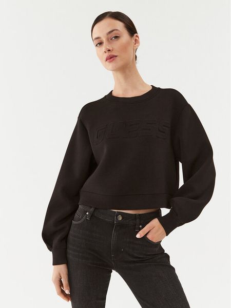 Guess Bluza Cindra V3BQ15 K7UW2 Czarny Regular Fit. Czarne bluzy damskie Guess, l, z aplikacjami, z wiskozy, bez kaptura. Za 199.99 zł.
