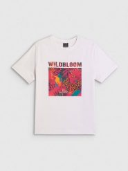 4F T-shirt regular z nadrukiem damski - biały M. Białe koszulki sportowe damskie 4F, m, bez wzorów, z bawełny, bez ramiączek. Za 69.99 zł.