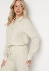Beżowa Klasyczna Koszula z Wiskozy Melriza. Brązowe koszule damskie Born2be, l, bez wzorów, z jeansu, biznesowe, bez kołnierzyka, bez ramiączek. Za 119.99 zł.