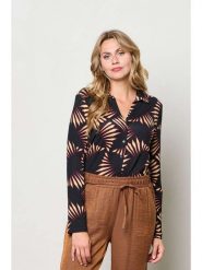 &Co Woman Bluzka "Vayen" w kolorze beżowo-czarnym rozmiar: M. Czarne bluzki damskie &Co Woman, m, bez wzorów, bez kołnierzyka, bez ramiączek. Za 165.71 zł.