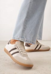 Beżowo-Brązowe Sneakersy z Ekozamszu na Płaskiej Podeszwie Pemeriana. Brązowe obuwie sportowe damskie Renee, z materiału, bez zapięcia. Za 89.99 zł.