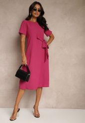 Fioletowa Rozkloszowana Sukienka Vices Zdobiona Wiązaniem Folarenne. Fioletowe sukienki damskie Renee, z aplikacjami, eleganckie, bez ramiączek. W wyprzedaży za 90.99 zł.