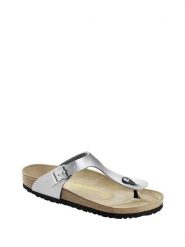 Birkenstock Japonki "Gizeh" w kolorze srebrnym rozmiar: 37. Szare klapki damskie Birkenstock, bez wzorów, z tworzywa sztucznego, z otwartym noskiem, bez obcasa, bez zapięcia. Za 281.76 zł.