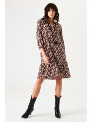Garcia Sukienka w kolorze kremowo-czarno-czerwonym rozmiar: S. Brązowe sukienki damskie Garcia, z aplikacjami, z tkaniny, bez ramiączek. Za 126.75 zł.