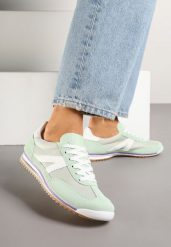 Jasnozielone Sneakersy Ozdobione Geometrycznym Motywem Clevandra. Zielone obuwie sportowe damskie Renee, z jeansu, bez zapięcia. Za 69.99 zł.