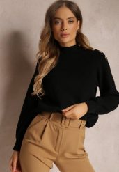 Czarny Sweter Dzianinowy z Długim Rękawem i Guzikami Kithi. Czarne swetry klasyczne damskie Renee, z dzianiny, bez kołnierzyka. Za 129.99 zł.