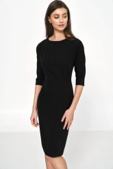 Dopasowana Sukienka z Asymetrycznymi Draperiami - Czarna. Czarne sukienki damskie Nife, bez wzorów, z elastanu, bez ramiączek. Za 272.90 zł.