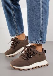 Brązowe Sneakersy na Platformie Ozdobionej Tłoczeniem Zerla. Brązowe obuwie sportowe damskie Renee, z jeansu, bez zapięcia. Za 109.99 zł.