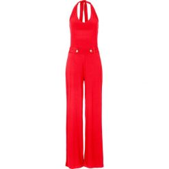 Kombinezon z dekoltem halter bonprix truskawkowy. Czerwone kombinezony damskie bonprix, z dekoltem halter, z długim rękawem, długie. Za 79.99 zł.