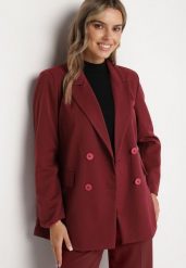 Bordowa Marynarka Dwurzędowa z Poduszkami w Ramionach Shalisse. Czerwone marynarki i żakiety damskie Born2be, l, bez wzorów. Za 119.99 zł.