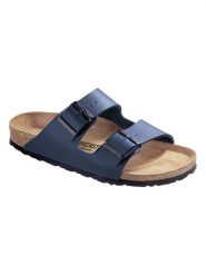 Birkenstock Klapki "Arizona" w kolorze granatowym rozmiar: 39. Niebieskie klapki damskie Birkenstock, bez wzorów, z otwartym noskiem, bez obcasa, bez zapięcia. Za 316.24 zł.