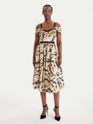 Elisabetta Franchi Sukienka koktajlowa AB-910-61E2-V590 Beżowy Regular Fit. Brązowe sukienki damskie Elisabetta Franchi, bez wzorów, z bawełny, wizytowe, bez ramiączek. Za 2,509.00 zł.