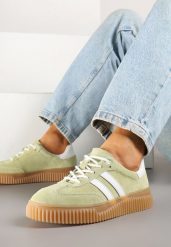 Jasnozielone Sneakersy z Zamszu na Niskiej Platformie Tenafina. Zielone obuwie sportowe damskie Renee, z materiału, bez zapięcia. Za 159.99 zł.