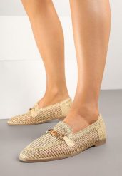 Beżowe Ażurowe Mokasyny Loafersy z Klamrą Koliswena. Brązowe mokasyny damskie Renee, bez obcasa. Za 79.99 zł.