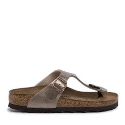 Japonki Birkenstock. Brązowe klapki damskie Birkenstock, bez wzorów, bez obcasa, bez zapięcia. Za 299.99 zł.