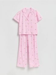 Dwuczęściowa piżama z misiem - różowy. Czerwone piżamy damskie Reserved, bez wzorów, z bawełny, bez ramiączek. Za 149.99 zł.