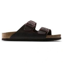 Birkenstock Arizona SFB LEOI Habana Klapki damskie. Brązowe klapki damskie Birkenstock, bez wzorów, z nubiku, z otwartym noskiem, bez obcasa, bez zapięcia. Za 489.99 zł.