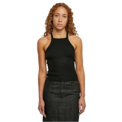 Damski dzianinowy cross-back tank top Urban Classics Rib. Czarne koszulki sportowe damskie Urban Classics, bez wzorów, z dzianiny, bez ramiączek. Za 198.50 zł.