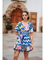 Isla Bonita by SIGRIS Sukienka w kolorze niebieskim ze wzorem rozmiar: XL. Niebieskie sukienki damskie Isla Bonita by SIGRIS, bez wzorów, z bawełny, bez ramiączek. Za 140.45 zł.