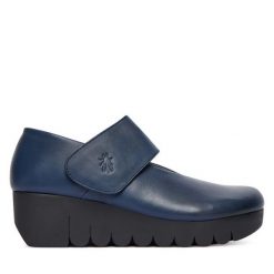Półbuty Fly London. Niebieskie czółenka damskie Fly London, bez wzorów, bez obcasa, na koturnie. Za 439.99 zł.