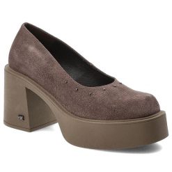 Brązowe Półbuty Karino Eleganckie Obuwie Damskie Na Obcasie. Brązowe półbuty damskie Karino, z aplikacjami, z weluru, bez obcasa, na obcasie, bez zapięcia. Za 424.99 zł.