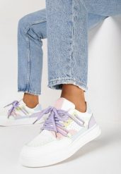 Biało-Fioletowe Sneakersy Rilvora. Białe obuwie sportowe damskie Born2be, z materiału, bez zapięcia. Za 89.99 zł.