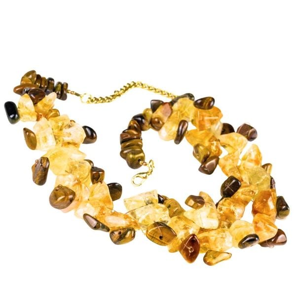 SAMBA Naszyjnik, cytryn i tygrysie oko. Pomarańczowe naszyjniki damskie Samba Gems, z cytrynem, metalowe. Za 384.00 zł.