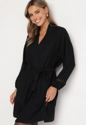 Czarna Wiskozowa Sukienka Kimono z Kieszeniami i Ozdobnymi Ażurowymi Wstawkami Salanora. Czarne sukienki damskie Born2be, w ażurowe wzory, z wiskozy, bez ramiączek. W wyprzedaży za 101.99 zł.