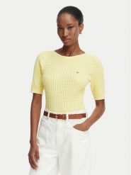 Tommy Hilfiger Sweter Fine Gg Cable Boat WW0WW50103 Żółty jasny Regular Fit. Żółte swetry klasyczne damskie Tommy Hilfiger, xl, z bawełny, bez kołnierzyka. Za 489.99 zł.
