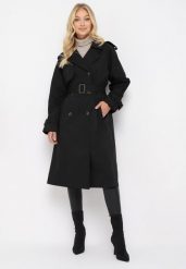 Czarny Płaszcz Trencz Dwurzędowy z Paskiem Cloimia. Czarne płaszcze damskie Born2be, l, bez wzorów, z dzianiny, bez kaptura. Za 269.99 zł.