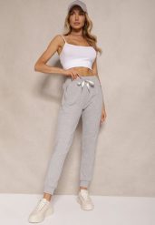 Szare Spodnie Dresowe z Bawełny o Kroju Jogger High Waist Cherisa. Szare spodnie dresowe damskie Renee, bez wzorów, z bawełny. Za 49.99 zł.