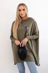 Bluza oversize z asymetrycznymi bokami khaki. Brązowe bluzy damskie KESI, l, bez wzorów, z bawełny, bez kaptura. Za 209.11 zł.