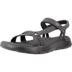 Sandały SKECHERS GO WALK FLEX SANDAL Czarny. Czarne sandały damskie Skechers, bez wzorów, z materiału, bez obcasa, bez zapięcia. Za 373.00 zł.