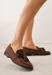 Brązowe Mokasyny z Imitacji Zamszu Zdobione Frędzlami i Kokardą Edania. Brązowe mokasyny damskie Born2be, z jeansu, bez obcasa. Za 99.99 zł.