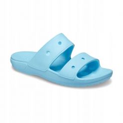 Klapki Dla Dorosłych Crocs Classic Sandal. Niebieskie klapki damskie Crocs, bez wzorów, z materiału, bez obcasa, bez zapięcia. Za 118.99 zł.