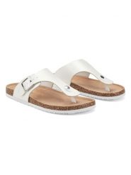 Inselhauptstadt Japonki w kolorze kremowym rozmiar: 38. Brązowe klapki damskie Inselhauptstadt, bez wzorów, z otwartym noskiem, bez obcasa, bez zapięcia. Za 57.60 zł.