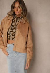 Beżowa Kurtka z Imitacji Zamszu o Koszulowym Kroju Aronelle. Brązowe kurtki damskie Renee, l, bez wzorów, z jeansu, bez kaptura. Za 169.99 zł.