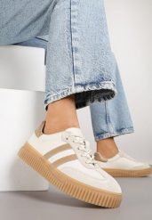 Beżowo-Brązowe Skórzane Sneakersy Klasyczne Tenisówki z Zamszu Naturalnego Teniresela. Brązowe obuwie sportowe damskie Born2be, bez wzorów, z jeansu, bez zapięcia. Za 199.99 zł.