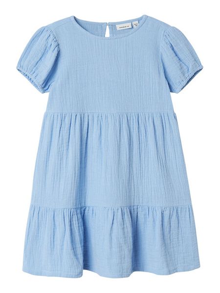 NAME IT Sukienka letnia 13240414 Błękitny Regular Fit. Niebieskie sukienki dziewczęce Name it, bez wzorów, z bawełny, bez ramiączek, proste. Za 119.99 zł.
