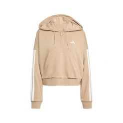 Bluza damska Essentials 3-Stripes French Terry Hoodie Quarter Zip. Brązowe bluzy damskie Adidas, bez wzorów, z bawełny, z kapturem. Za 200.99 zł.