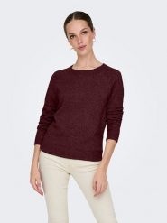 ONLY Sweter w kolorze bordowym rozmiar: XL. Czerwone swetry klasyczne damskie Only, xl, bez kołnierzyka. Za 74.45 zł.